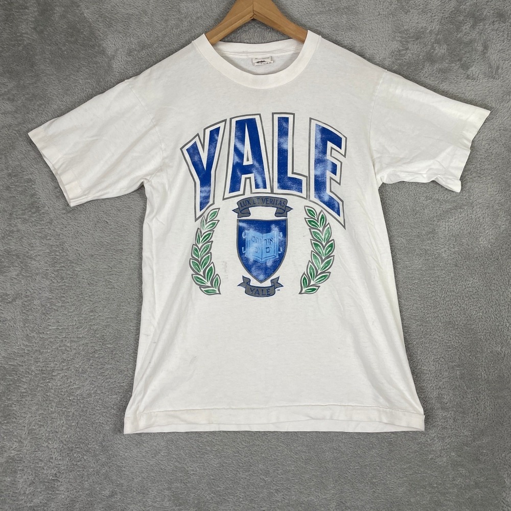 Vintage Yale T Shirt Mens Medium White Ivy League Fuit Of Loom 90s USA Made